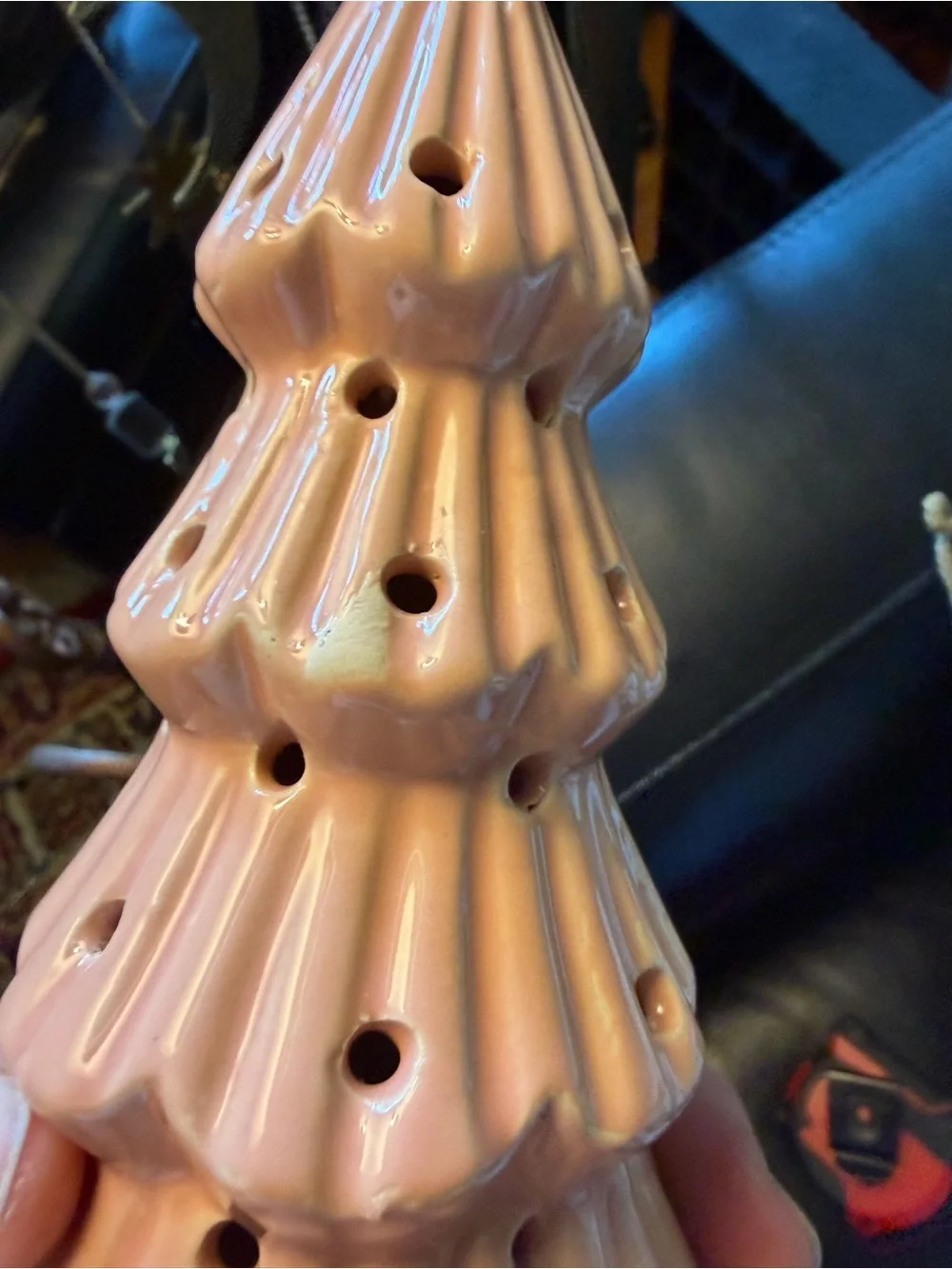 Vintage pink ceramic light up Christmas tree figurine